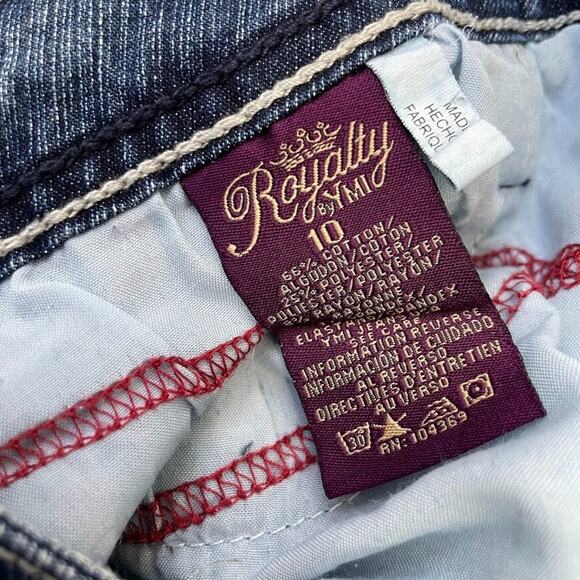 Royalty YMI Size 10 Blue Jean Denim Capris Bling Button Flap Pockets Y2K - Picture 9 of 15